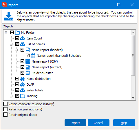 Import dialog showing various options.